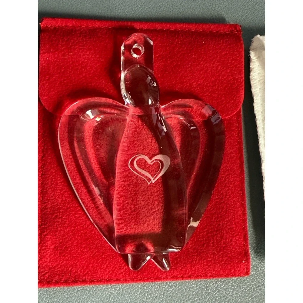 Orrefors Sweden Vintage Crystal Angel Of Love Pair Of Christmas Ornaments 2004